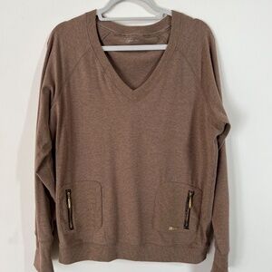 Calvin Klein Light Brown V-Neck Pullover Sweatshirt with Zip Pockets size L